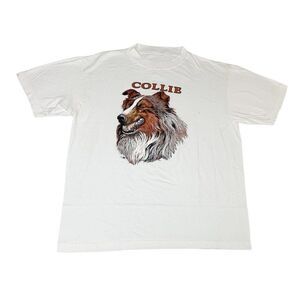 Vintage Border Collie Dog T-shirt White Big Face Art